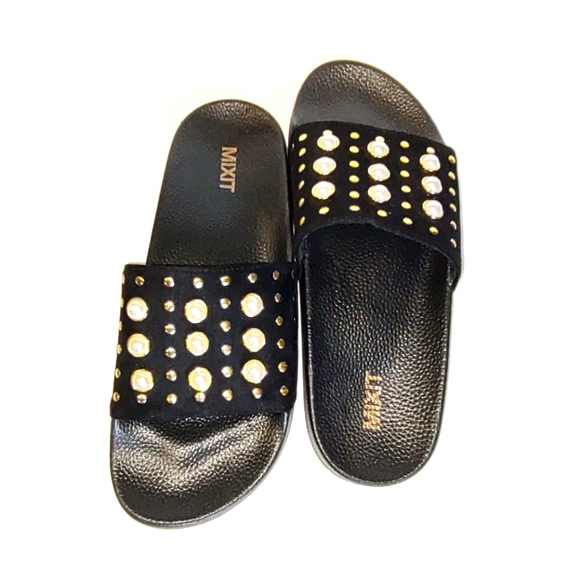 MIXIT Black whit Pearl and Stud Woman Slides. Sz 9 - Picture 12 of 12